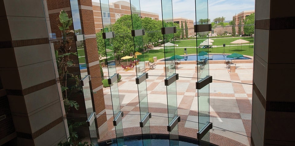 View of the ASU West Campus through one of the buildings looking outside