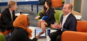 Thunderbird students and alumni meet in the innovation lab at global headquarters