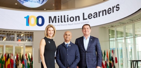 Dean Khagram and Fancis and Dionne Najafi announce the 100 Million Learners initiative