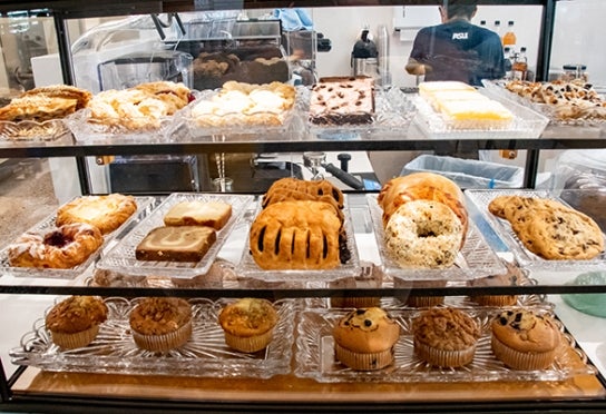 Image of baked goods in the Thunderbird Cafe display case